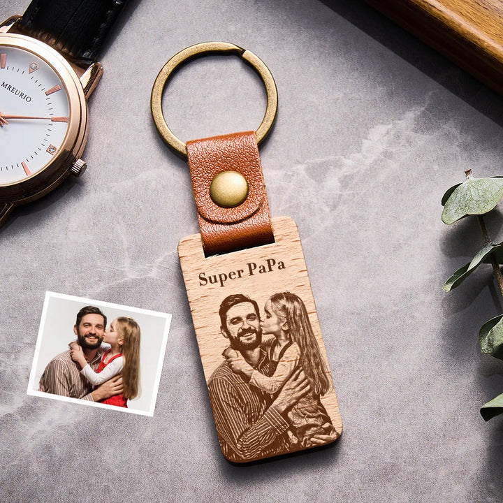 Porte-clés en Bois avec Photo Personnalisée