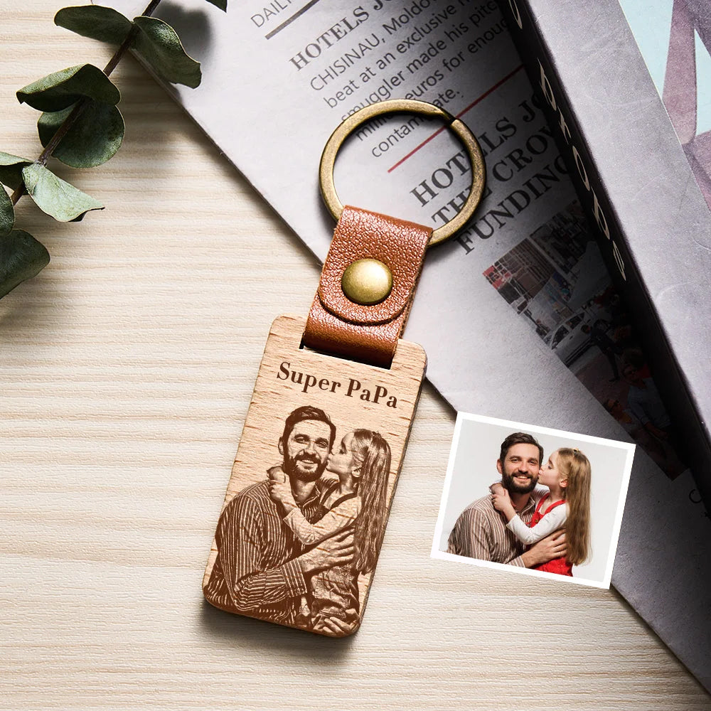 Porte-clés en Bois avec Photo Personnalisée