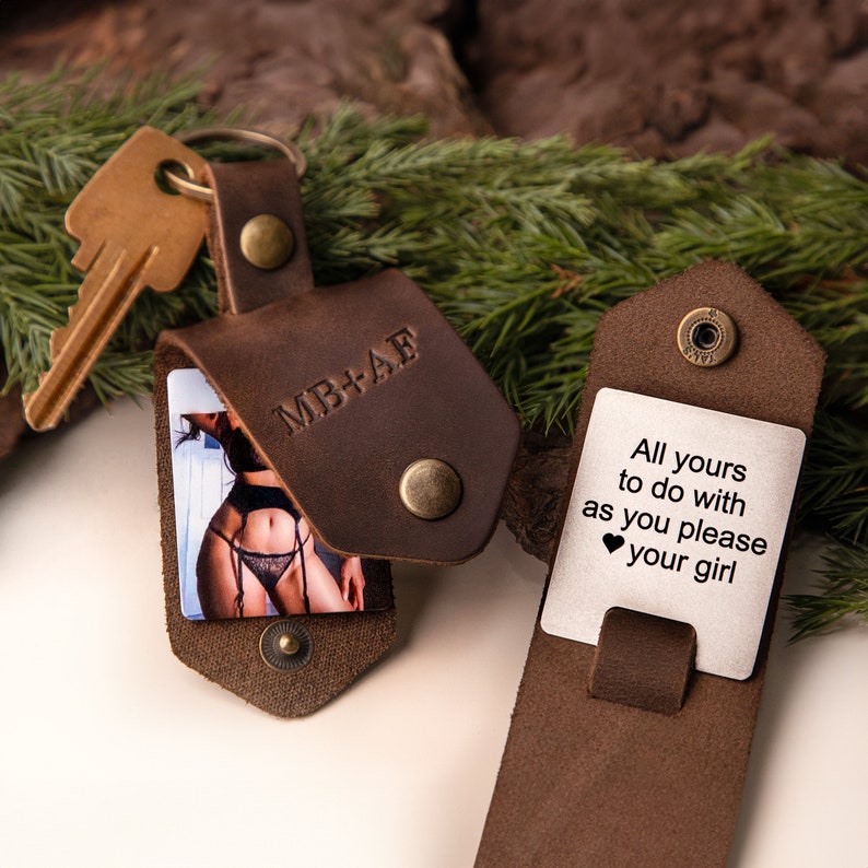 Porte-clés en cuir, Photo Personnalisée avec Texte en métal